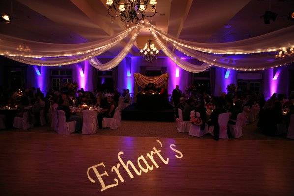 Our LED Uplights with Color Changes and monogram projection