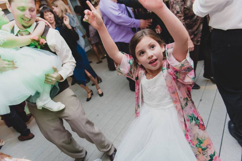 Wedding guests dancing