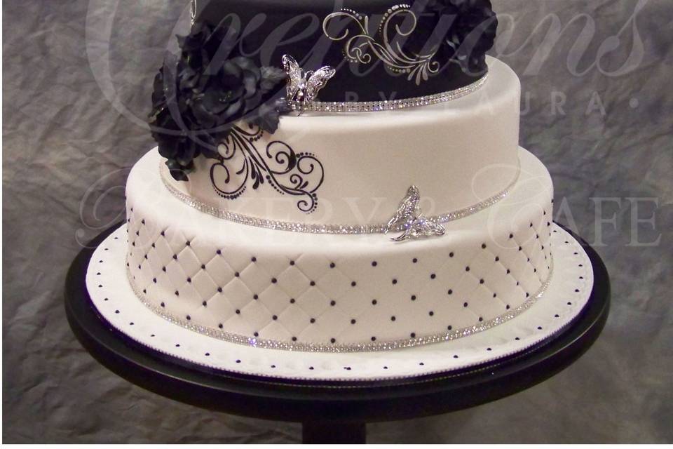 Treasure Trail. Isomalt gemstone cake. Black fondant with flower, sparkles,  diamonds, glitter