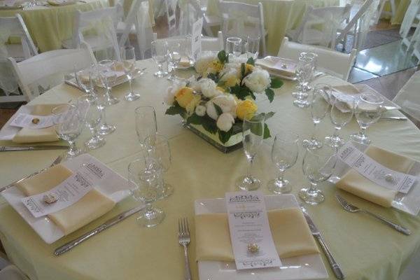 Table setup with flower centerpiece