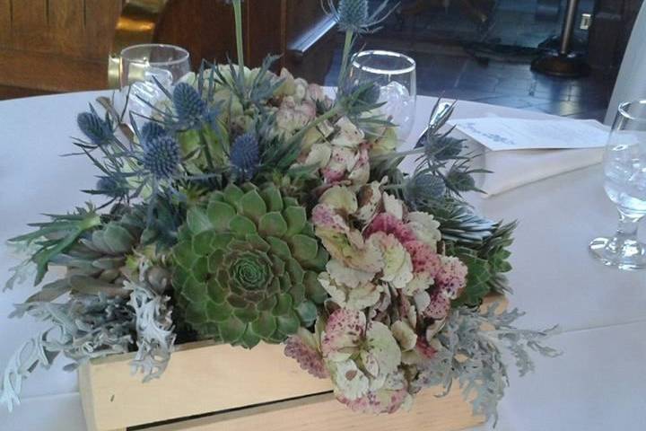 Table setup with flower centerpiece