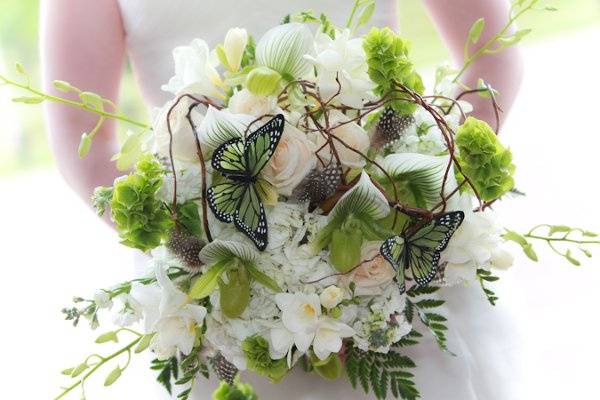 Ivory and green bouquet with butterflies