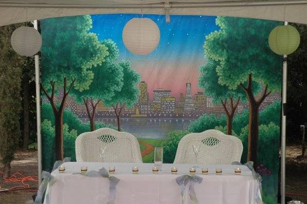 Backdrop of newlyweds' table
