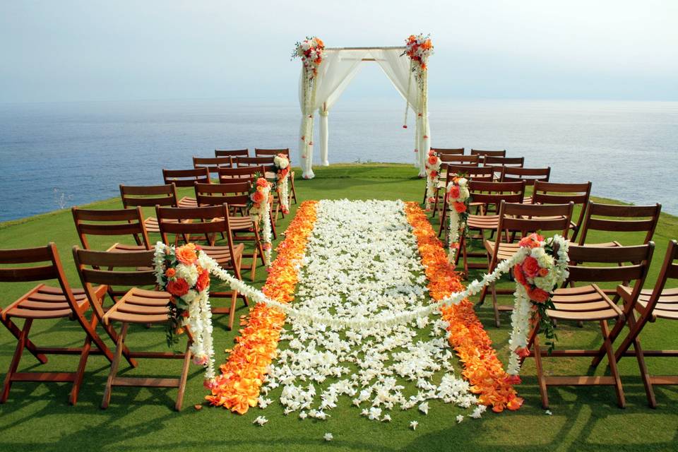 The Aisle is bordered in ombre tones of orange