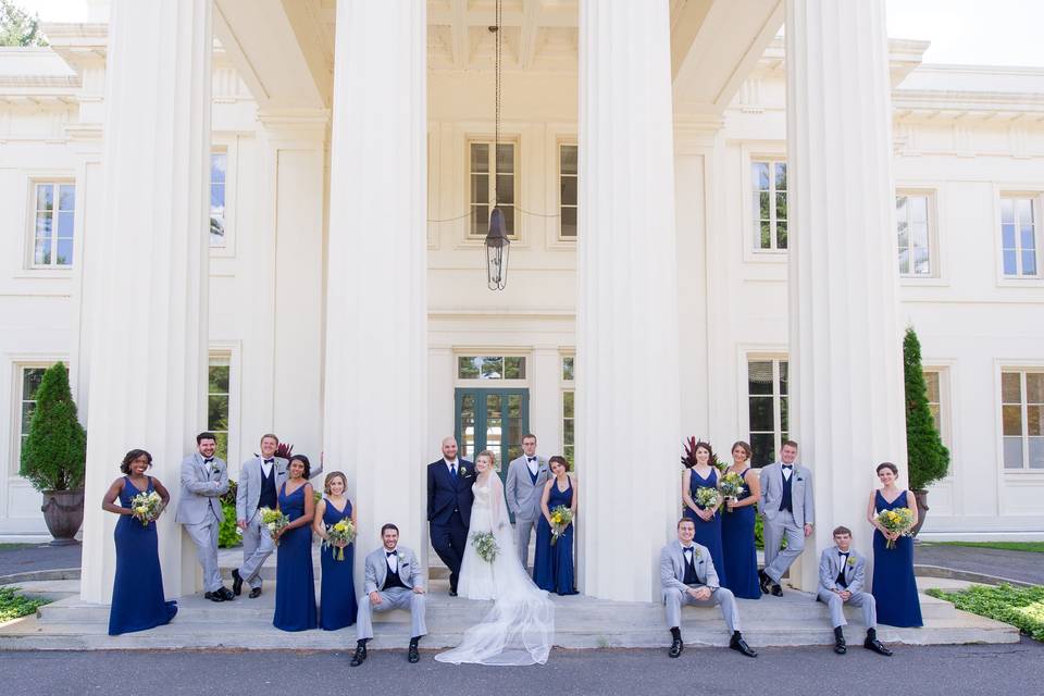 The wedding party in blue