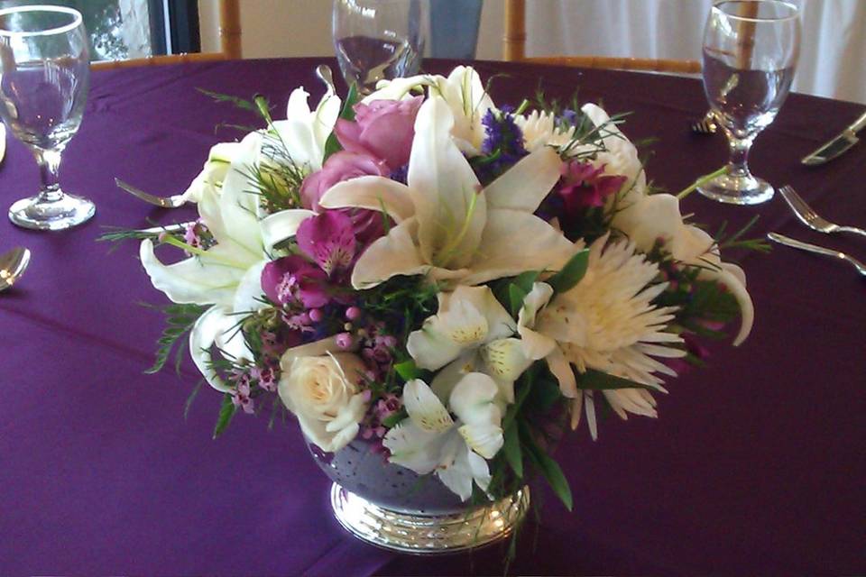 Purple and White Centerpiece