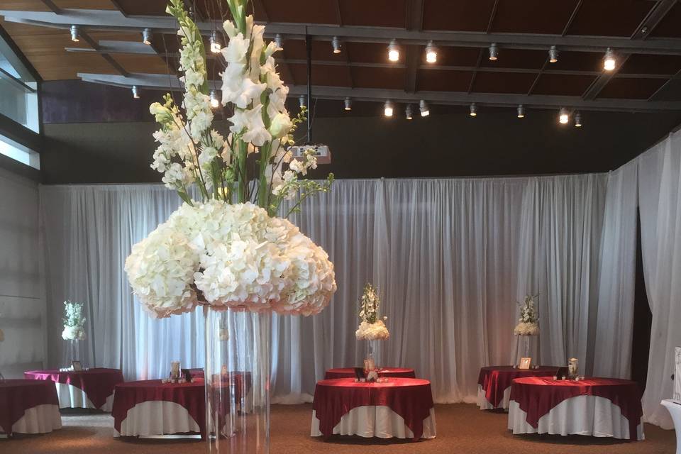 Tall Cylinder with Hydrangeas