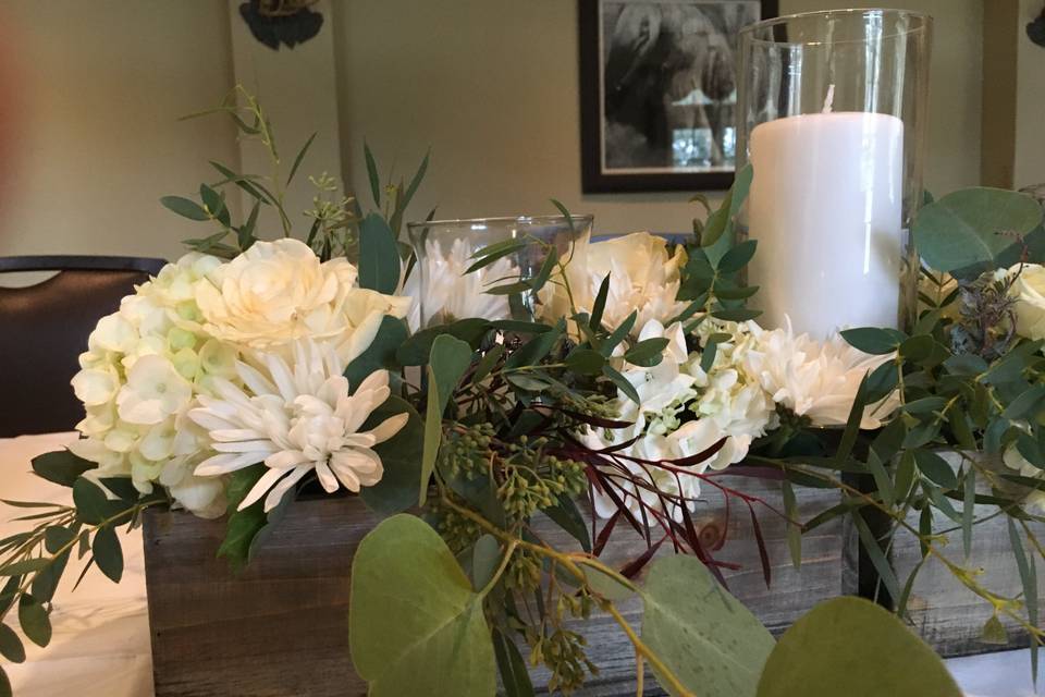 Wooden Box White Centerpiece