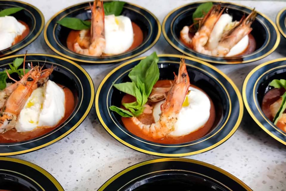 Roasted shrimp buratta spicy tomato sugo