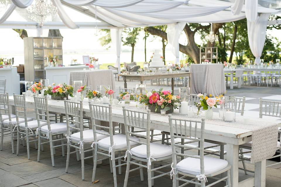 Table setup with flower centerpiece