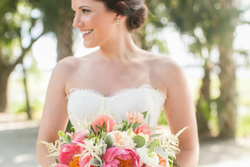 The bride holding her bouquet