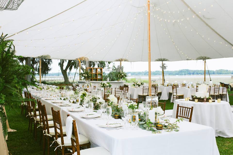 Table setup with flower centerpiece