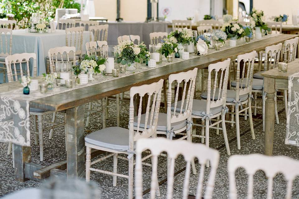 Table setup with flower centerpiece