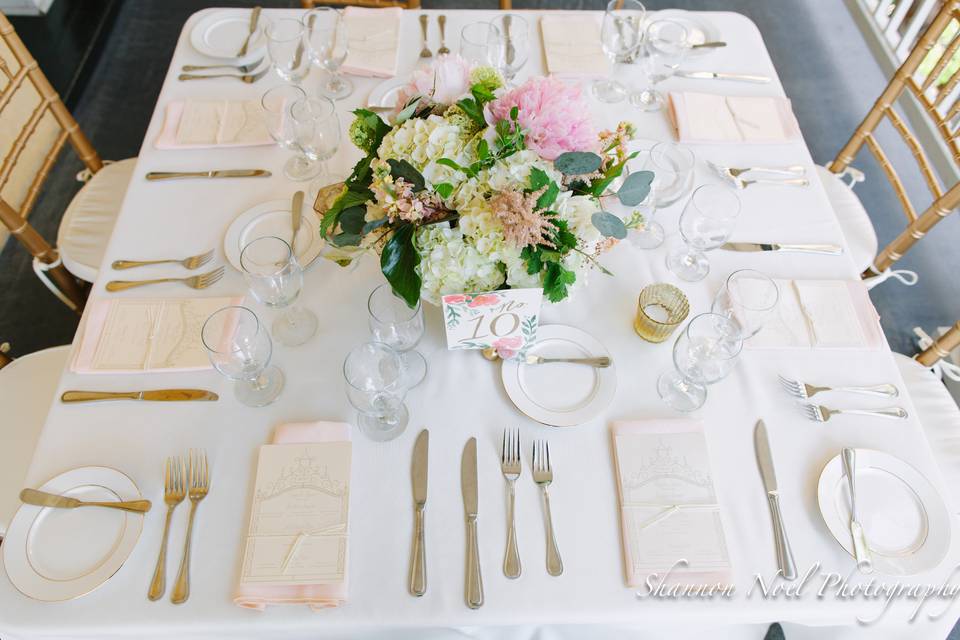 Table setup with flower centerpiece