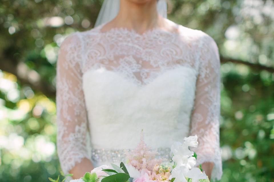 The bride holding her bouquet