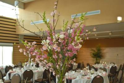 Table setting with floral centerpiece