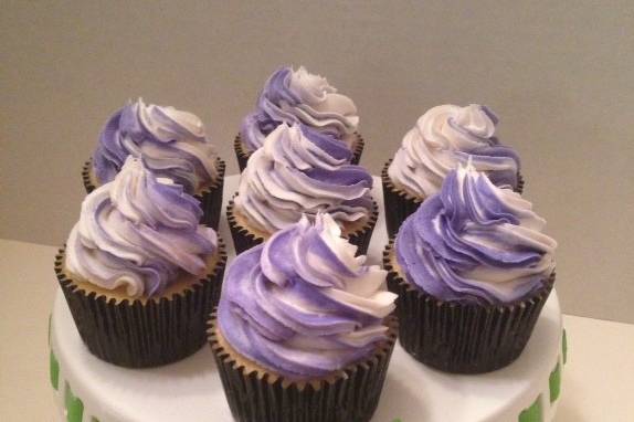 Vanilla cupcakes with a purple marble swirl
