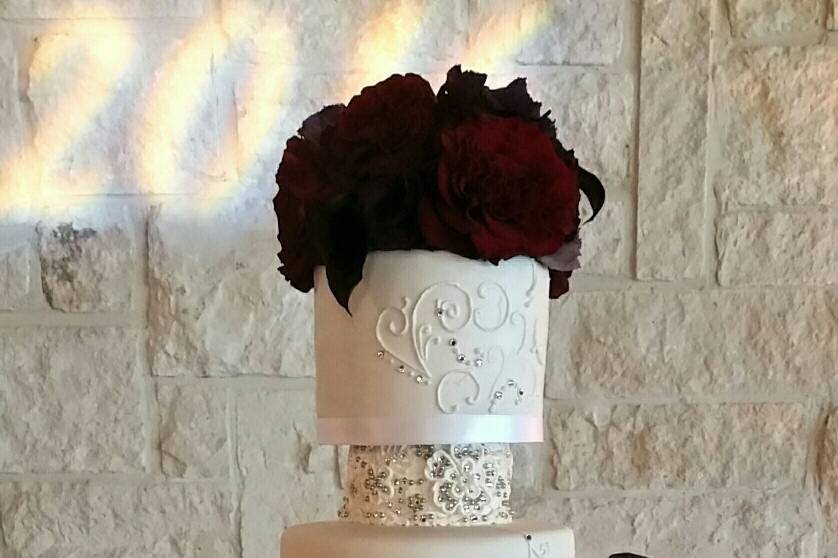 Butter Cream Wedding Cake featuring Double Barrel tiers & Sunflower Cascade