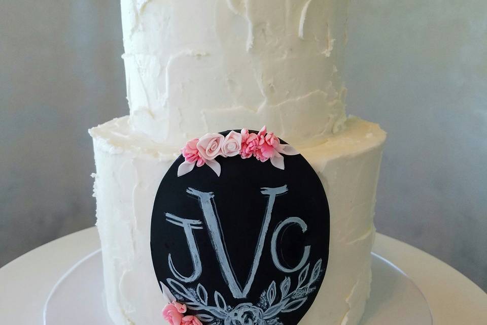 Butter Cream with a Chalk Board monogram bridal plaque