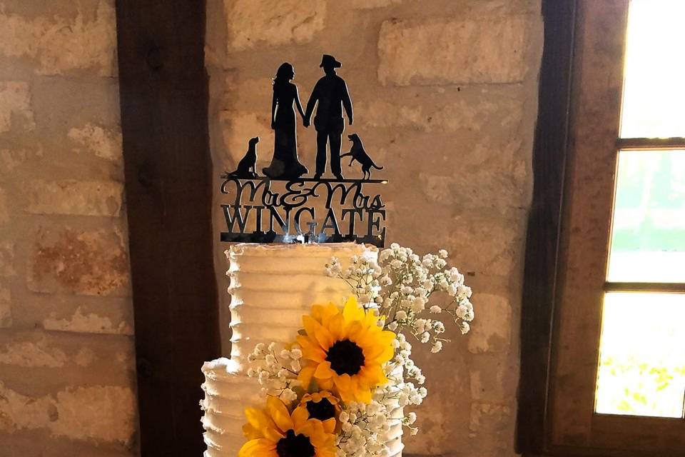 Butter Cream Wedding Cake featuring Double Barrel tiers & Sunflower Cascade