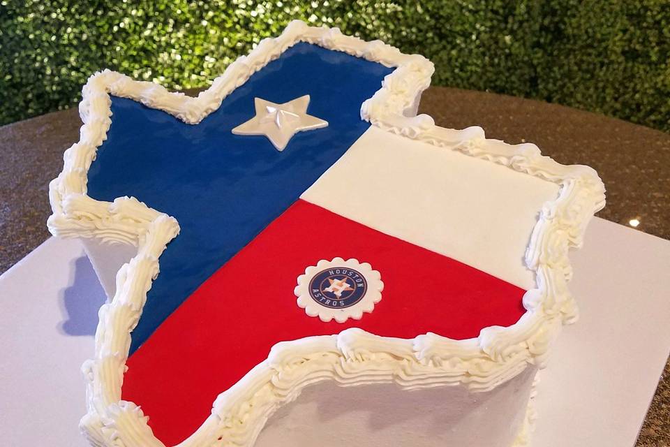 Texas shaped Groom's cake. Houston Astros represented!