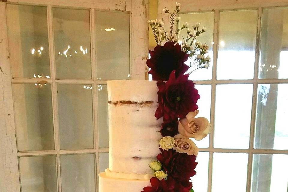 Naked Cake accented with hand-painted gold & fresh florals