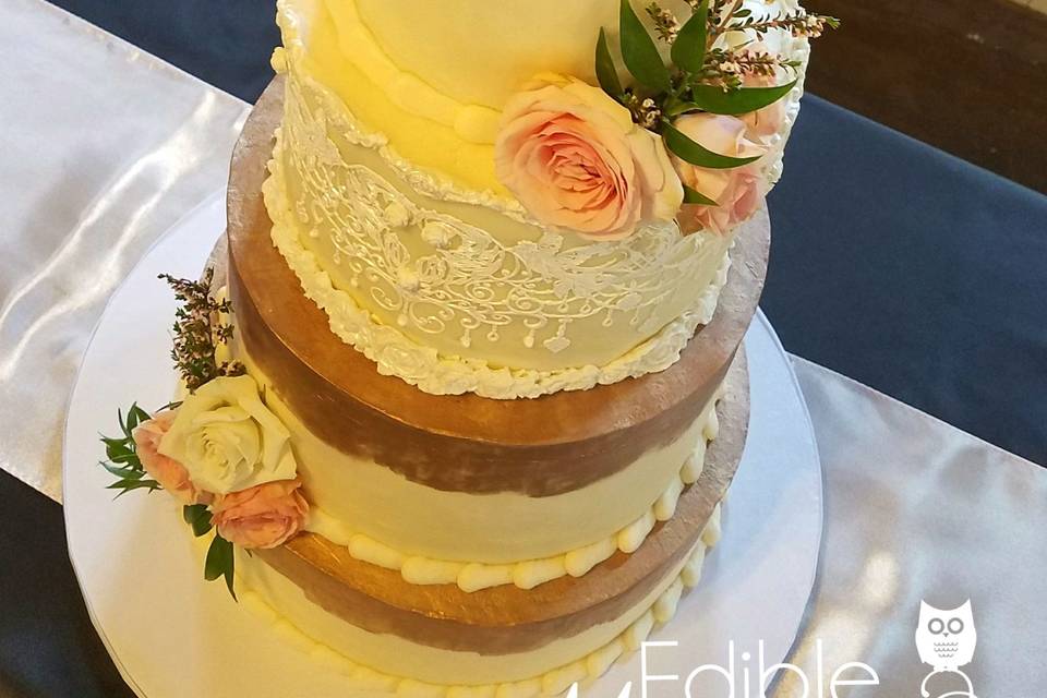 Rose Gold accented lace wedding cake