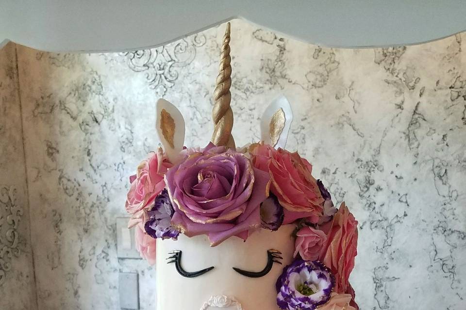 Unicorn Birthday Cake, but just had to share here with our Wedding Cakes... Wouldn't it be FUN to design a Unicorn Wedding Cake ... all white & gold or silver!  Who wants to? Let's do it!