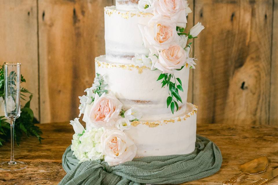 Naked Cake with Gold Leaf