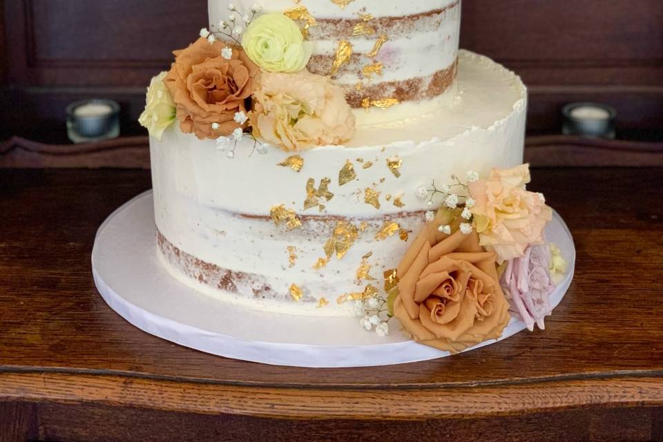 Naked Cake with Gold Leaf