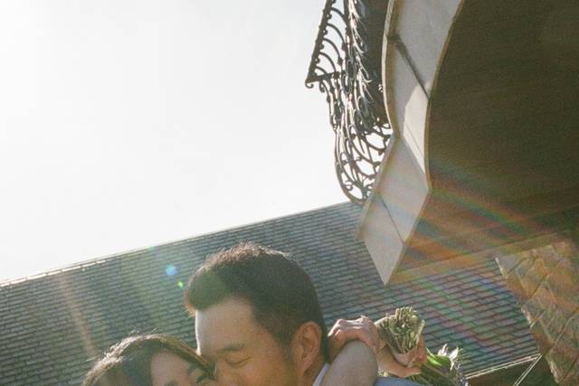 Bride & groom embrace