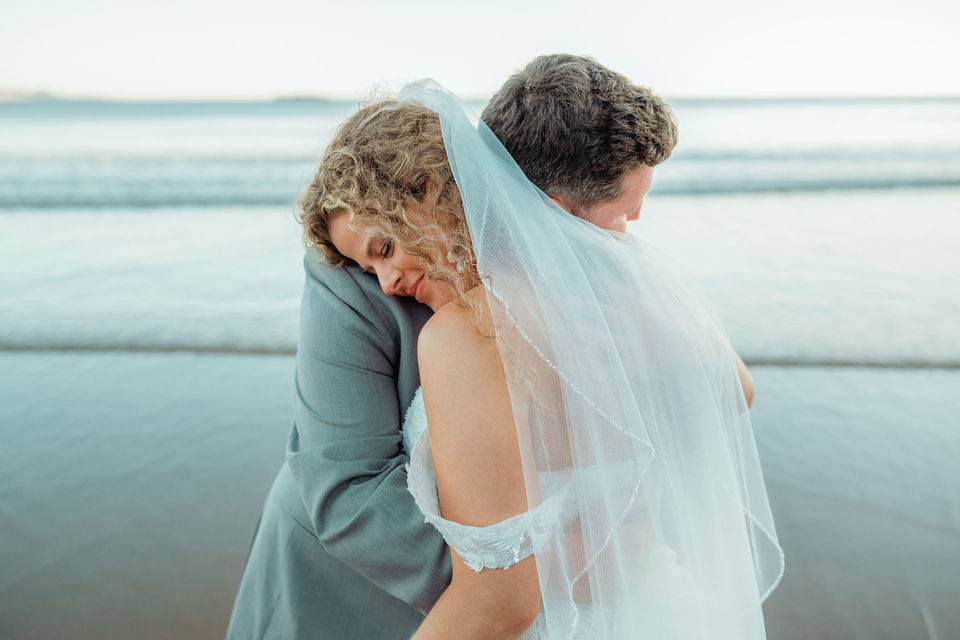 Intimate newlywed moment