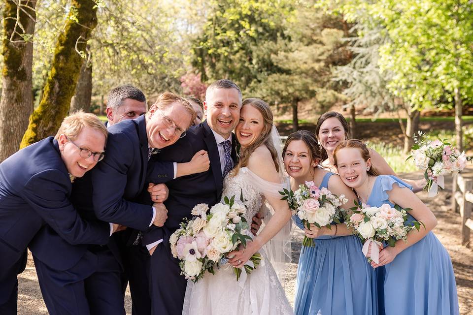 Wedding party having fun