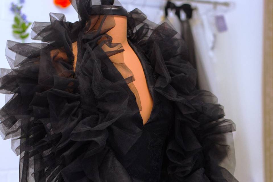 Black dress with ruffle robe