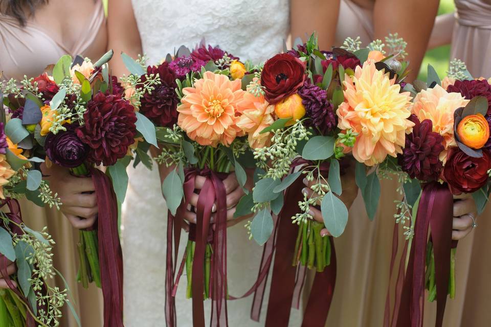 sweet fall colors for the bridesmaidsPhotographer: Carrie Pellerin