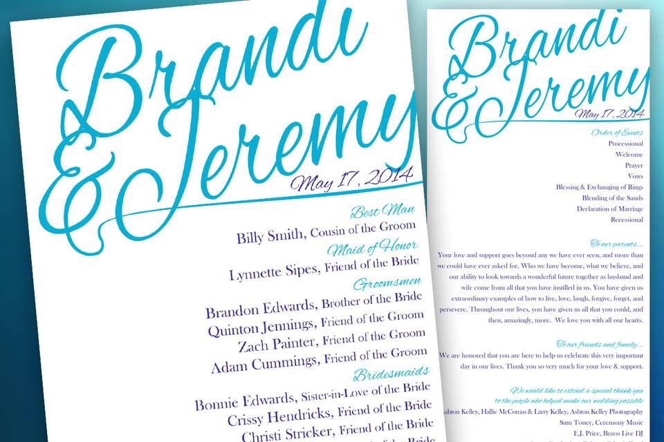 Brandi & Jeremy's WeddingA simple, typographic wedding program was just perfect for their wedding.