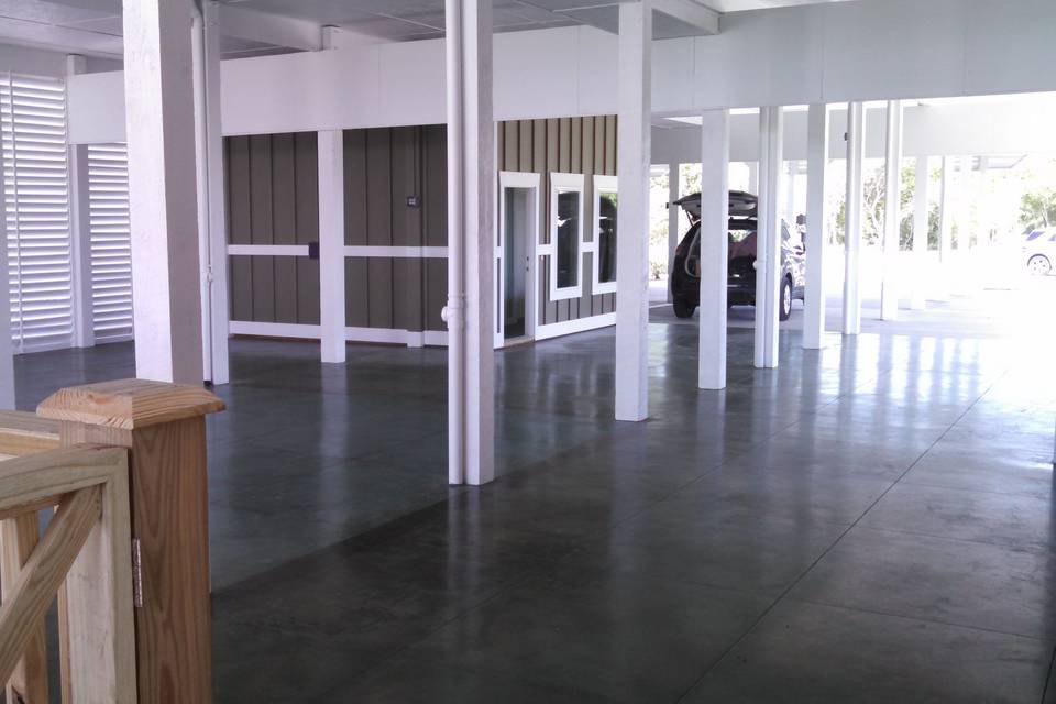Reception area and dance floor.  Marbled looking flooring.