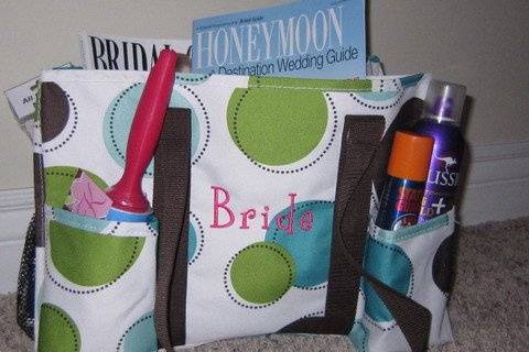 This organizing utility tote is perfect to keep all of your bridal things things together.  With 7 pockets you will have room for everything leading up to the wedding.  Also makes a perfect bag on the wedding day to keep all those extras just in case.