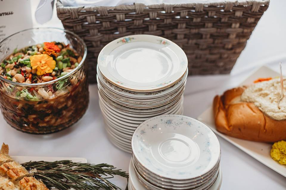 Bruschetta bar and vintage china