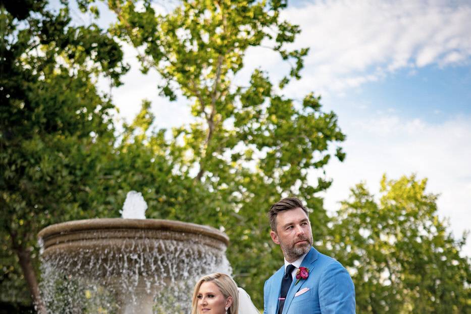 Sitting by fountain