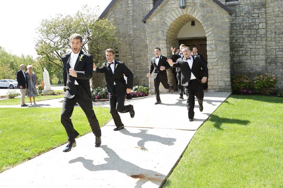 Happily walking out of the church