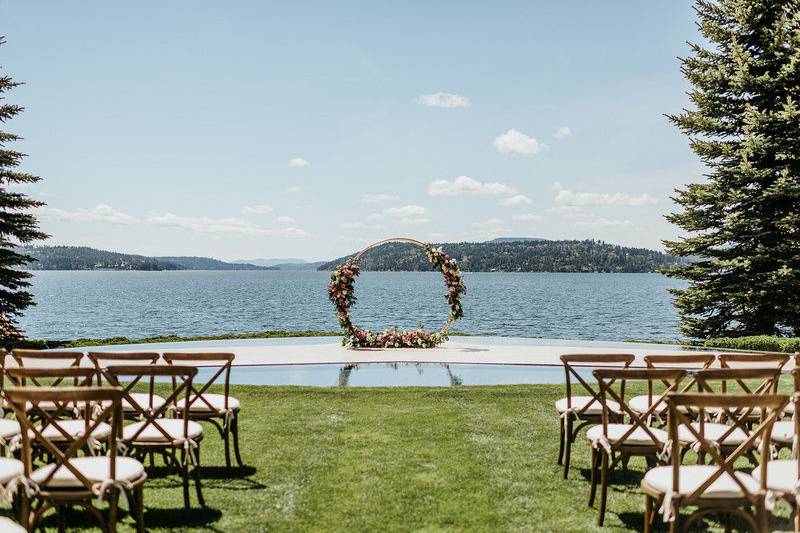 Lakefront wedding setup