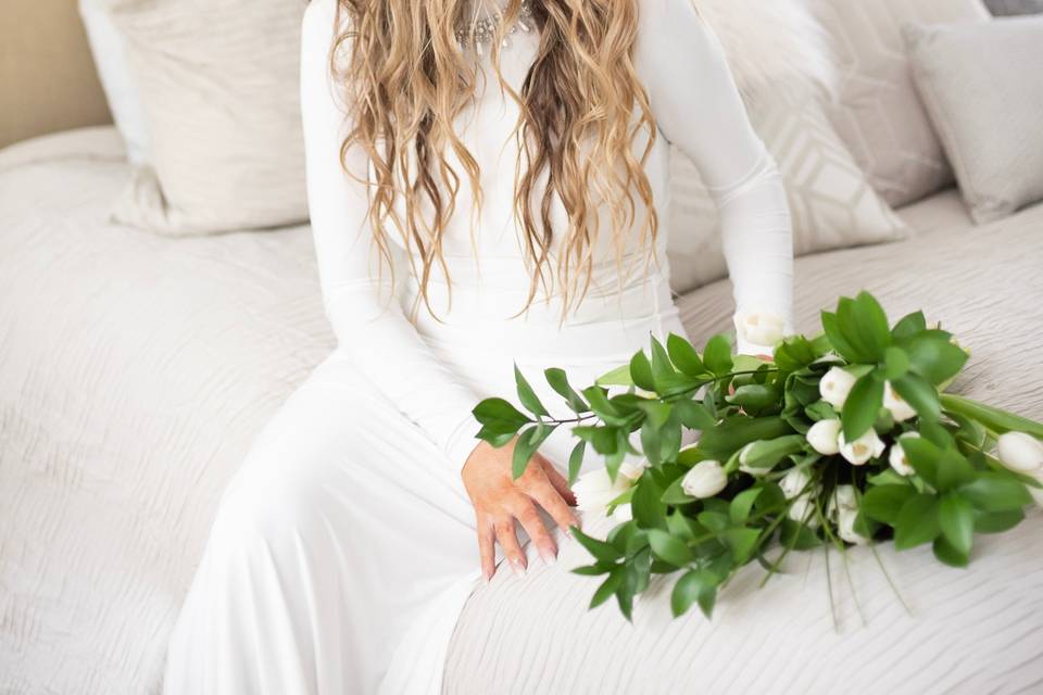 Bride and bouquet