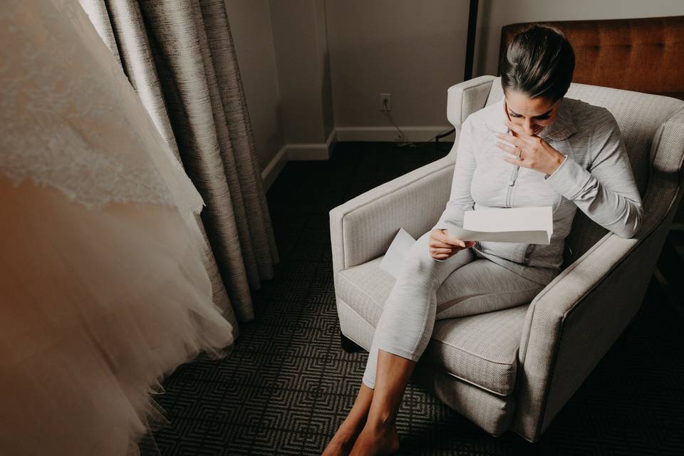 Bride reading letter