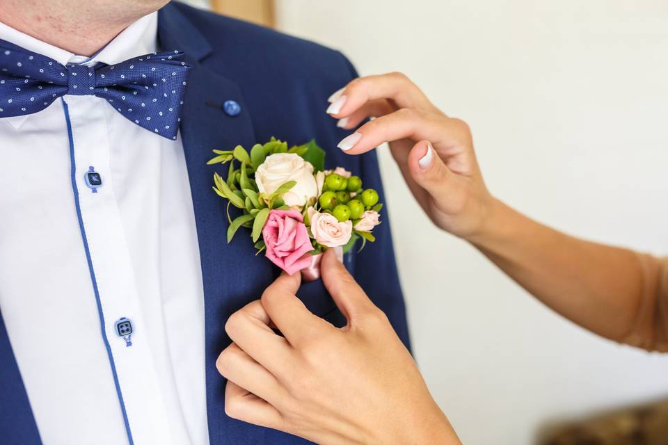 Pink and green boutonniere