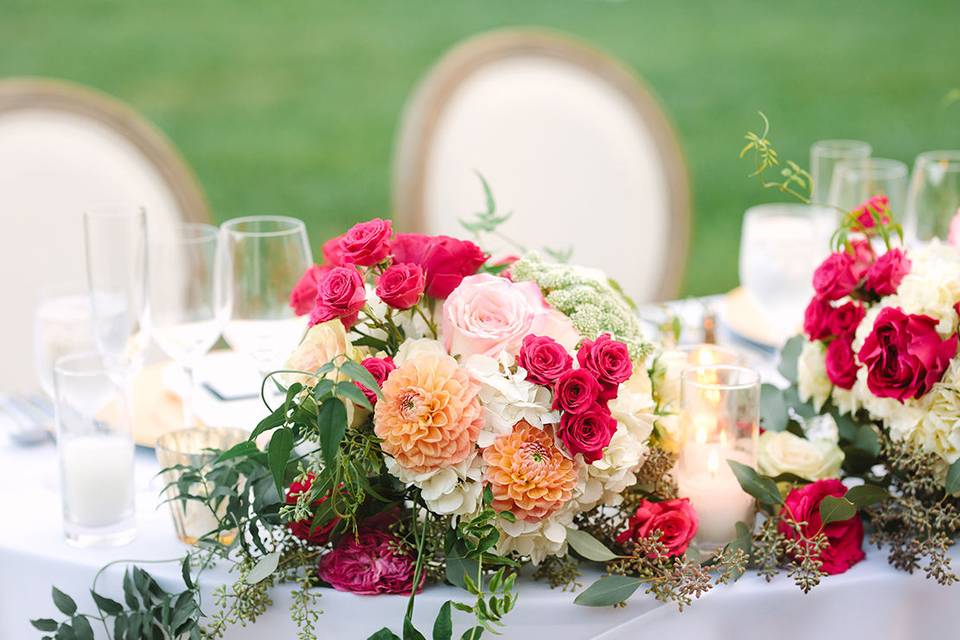 Beautiful floral decorations Mary Costa Photography	Tricia Dahlgren Events	Terranea Resort	24/7 Events: Furniture + Prop Rentals	Suzie Moldavon: Make Up	Flawless Faces: Hair