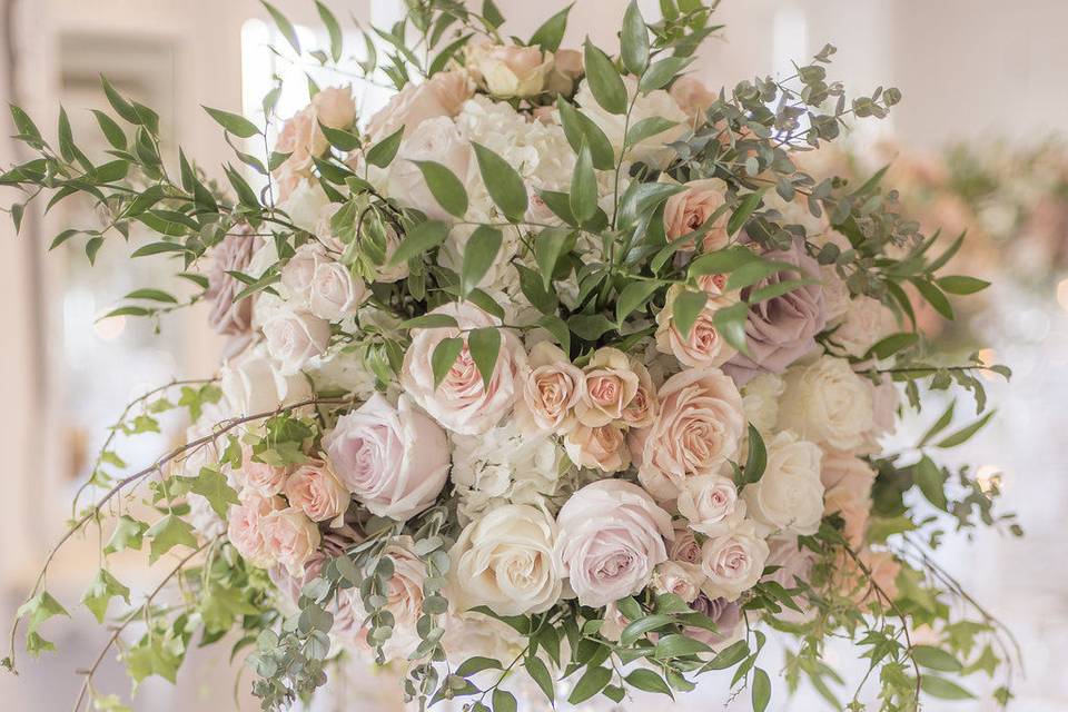 Ceiling drape and florals