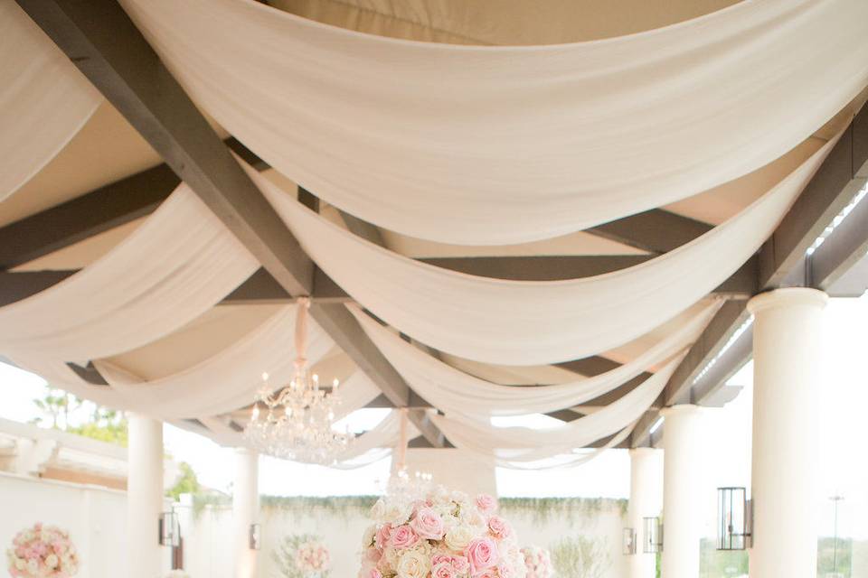 Ceiling drape and florals