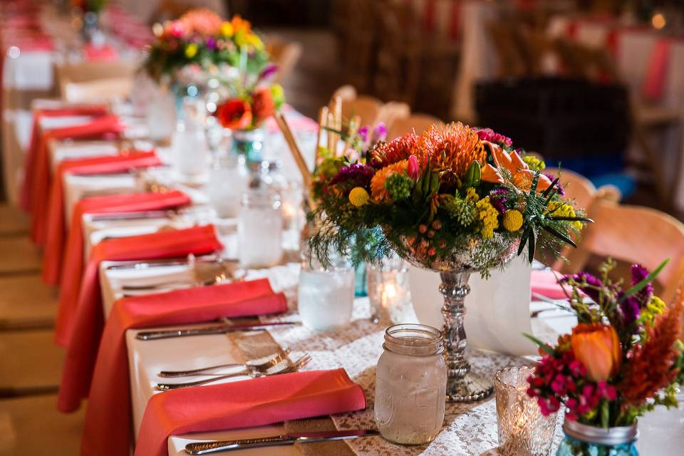 Long table with floral centerpiece