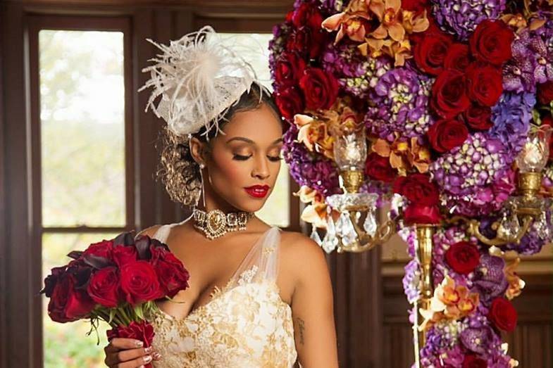 Bride posing with her roses